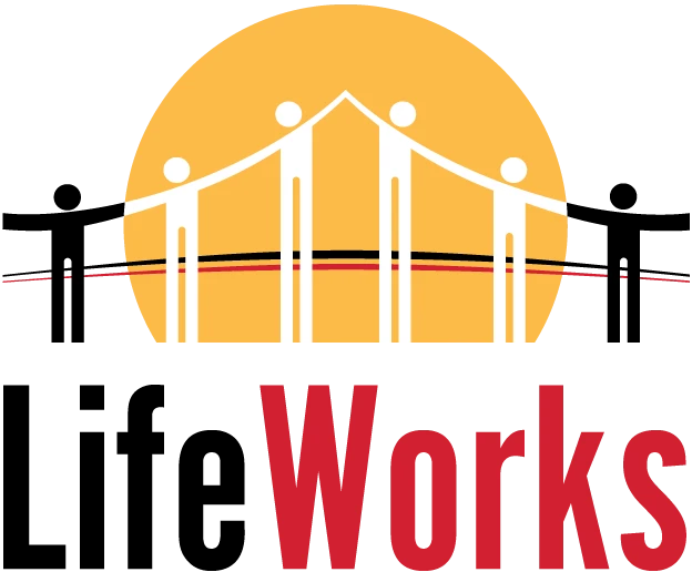 LifeWorks for Autism logo with yellow sun and people holding hands creating a bridge