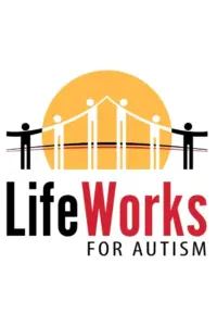 LifeWorks for Autism logo with yellow sun and people holding hands creating a bridge