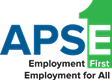 Blue and green logo for APSE Employment First Employment for All