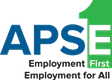 Blue and green logo for APSE Employment First Employment for All